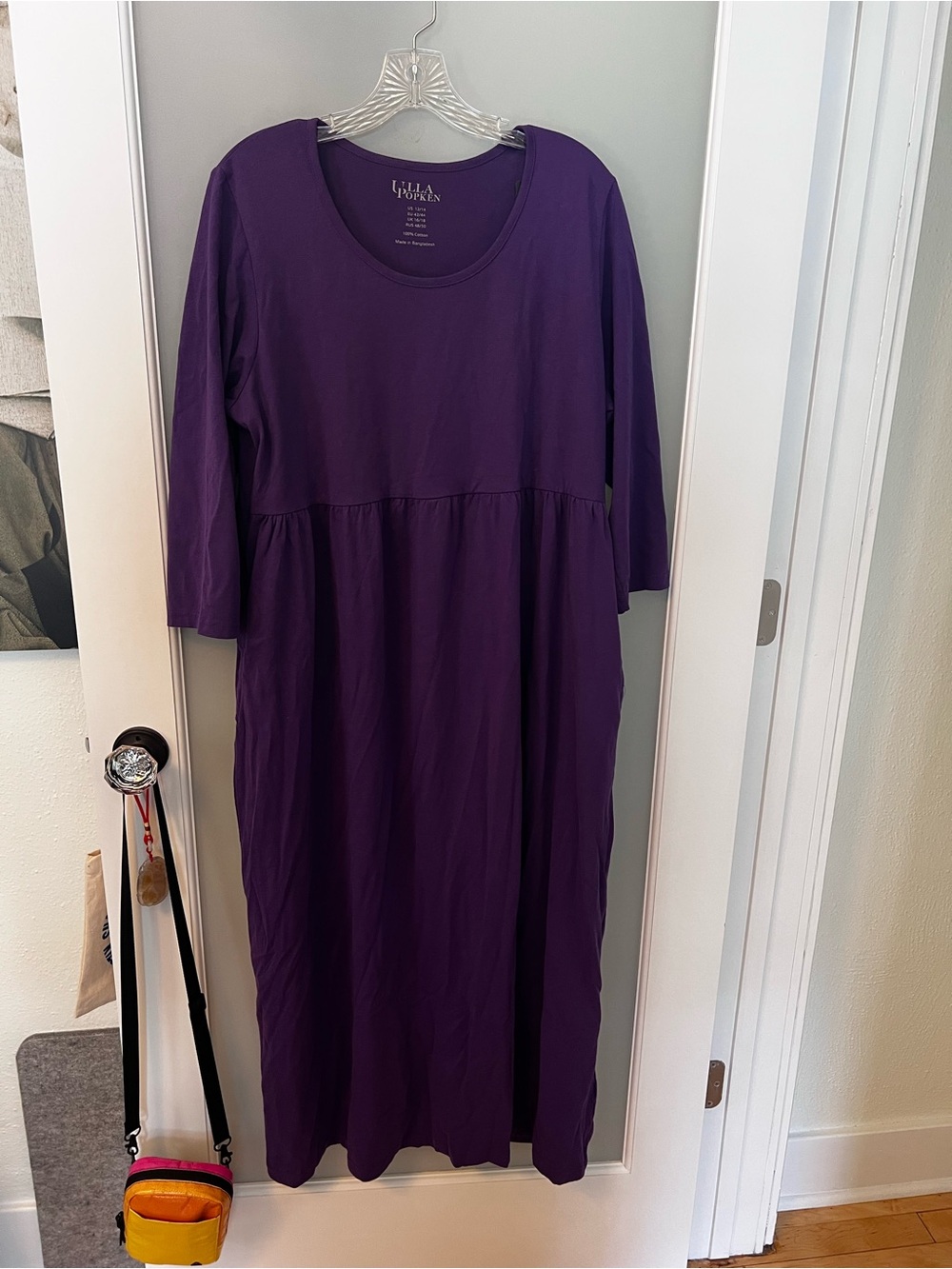 Ulla Popken Purple Scoop Neck Midi Cotton Dress